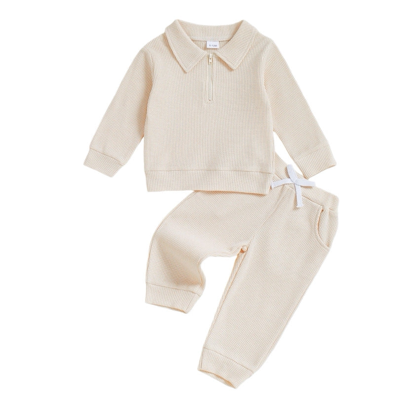 Childrens Cotton Polo-neck Long-sleeve Set