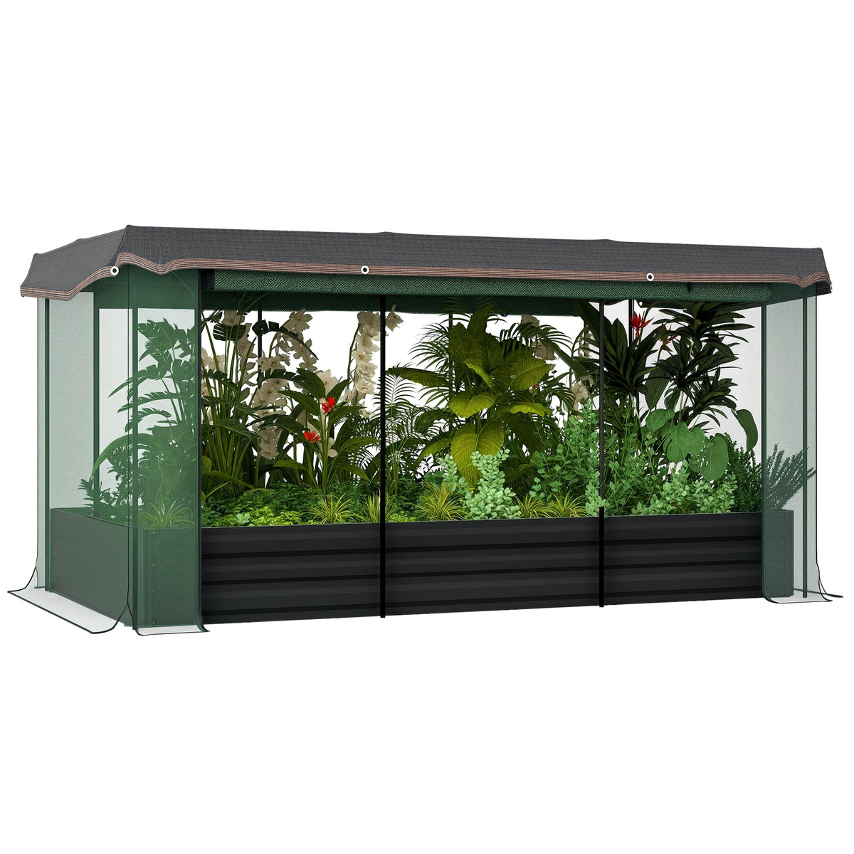 Outsunny Galvanized Raised Garden Bed with Crop Cage and Shade Cloth