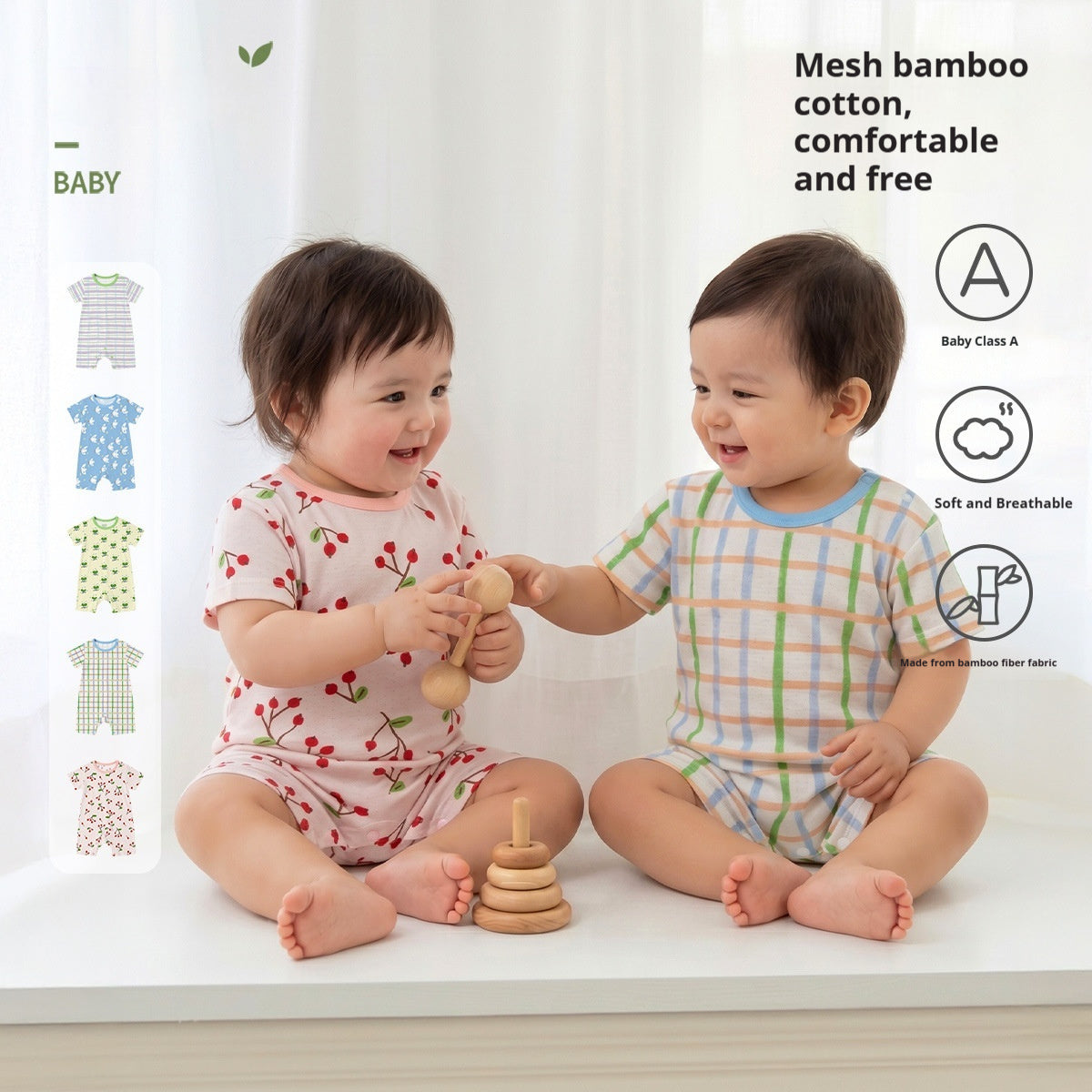 Baby Mesh Breathable Thin Short-sleeve Onesie