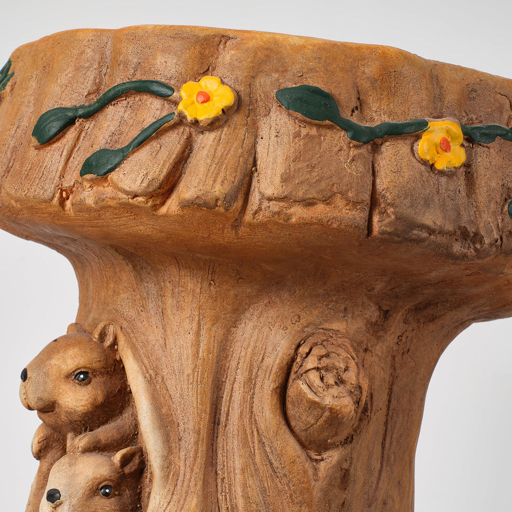 Squirrel Tree Stump Stool Garden Statue with Durable Magnesium Oxide – Brown