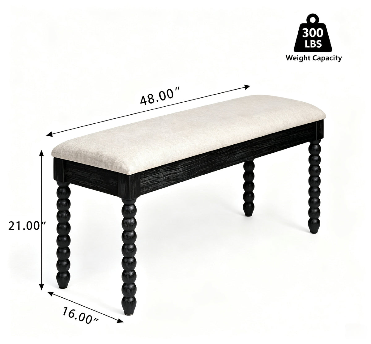 Farmhouse Wooden Storage Bench with Soft Cushion – Turned Spindle Legs