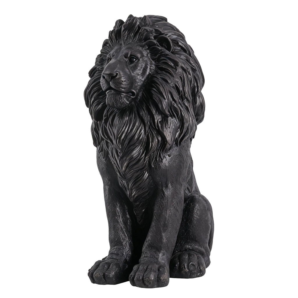 Elegant Sitting Lion Statue with Matte Black Finish - 20.67 Inches