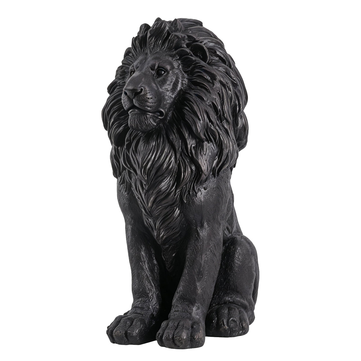 Elegant Sitting Lion Statue with Matte Black Finish - 20.67 Inches