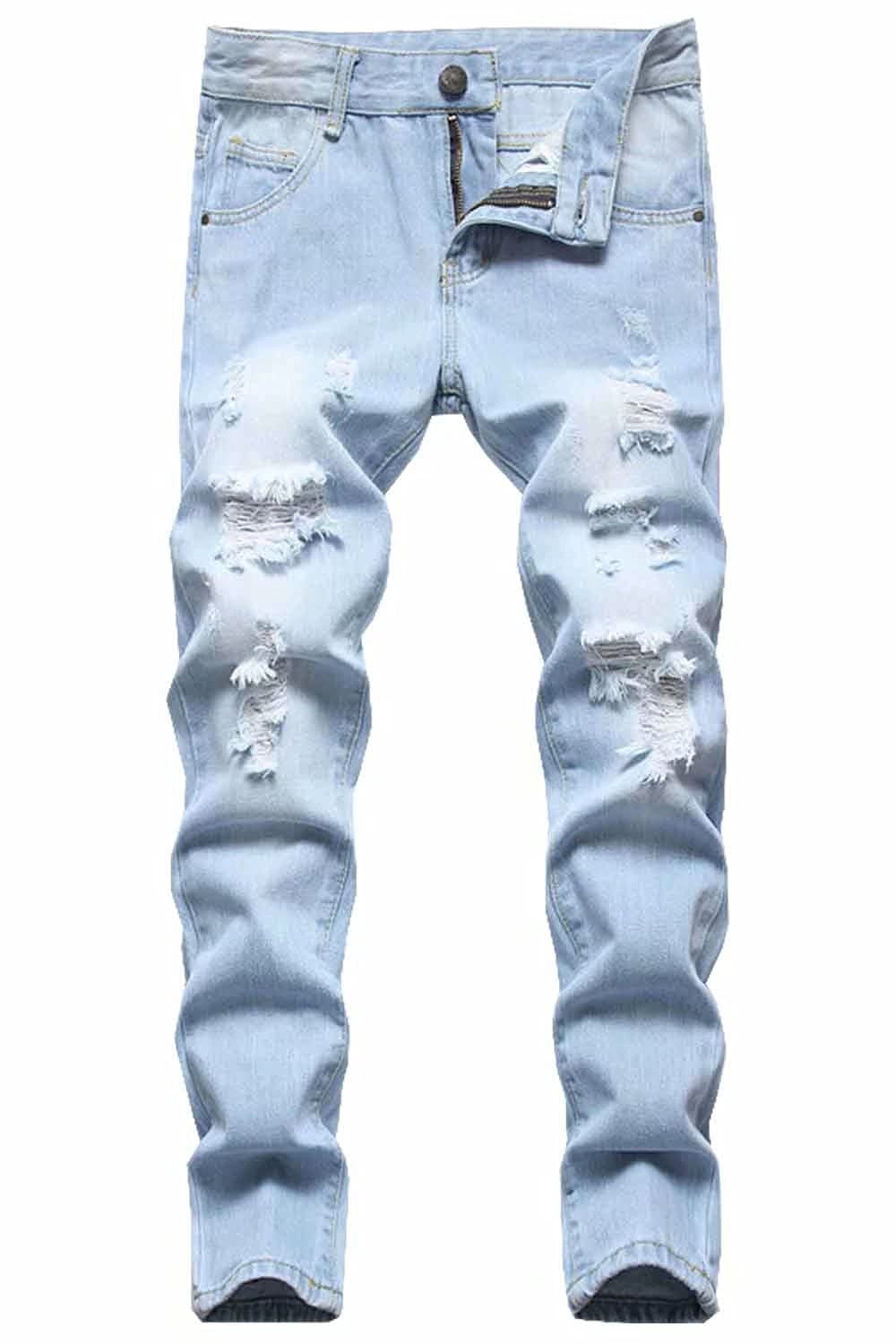 HENGAO Boy's Distressed Ripped Skinny Jeans