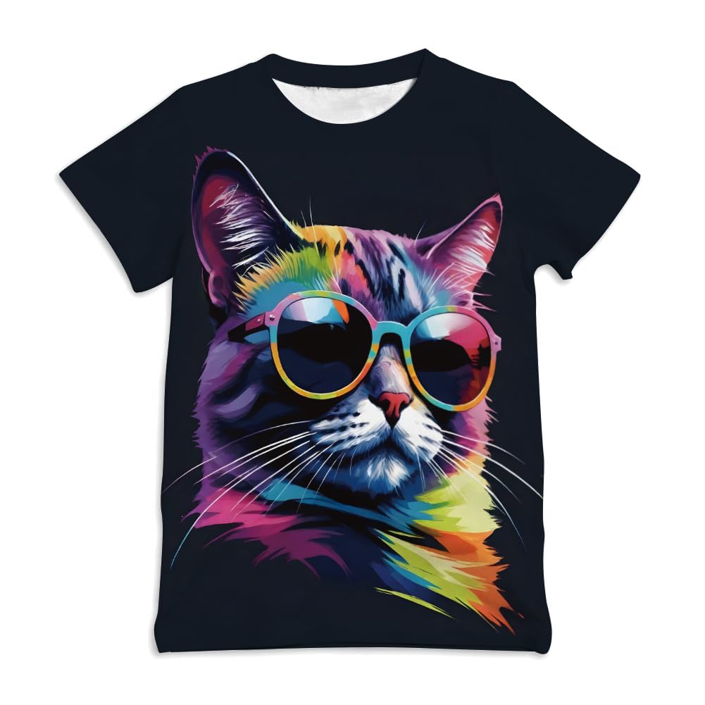 Ainuno Graphic Tees for Boys Girls Kids 7-14Y, Summer Short Sleeve T Shirt Cool 3D Print