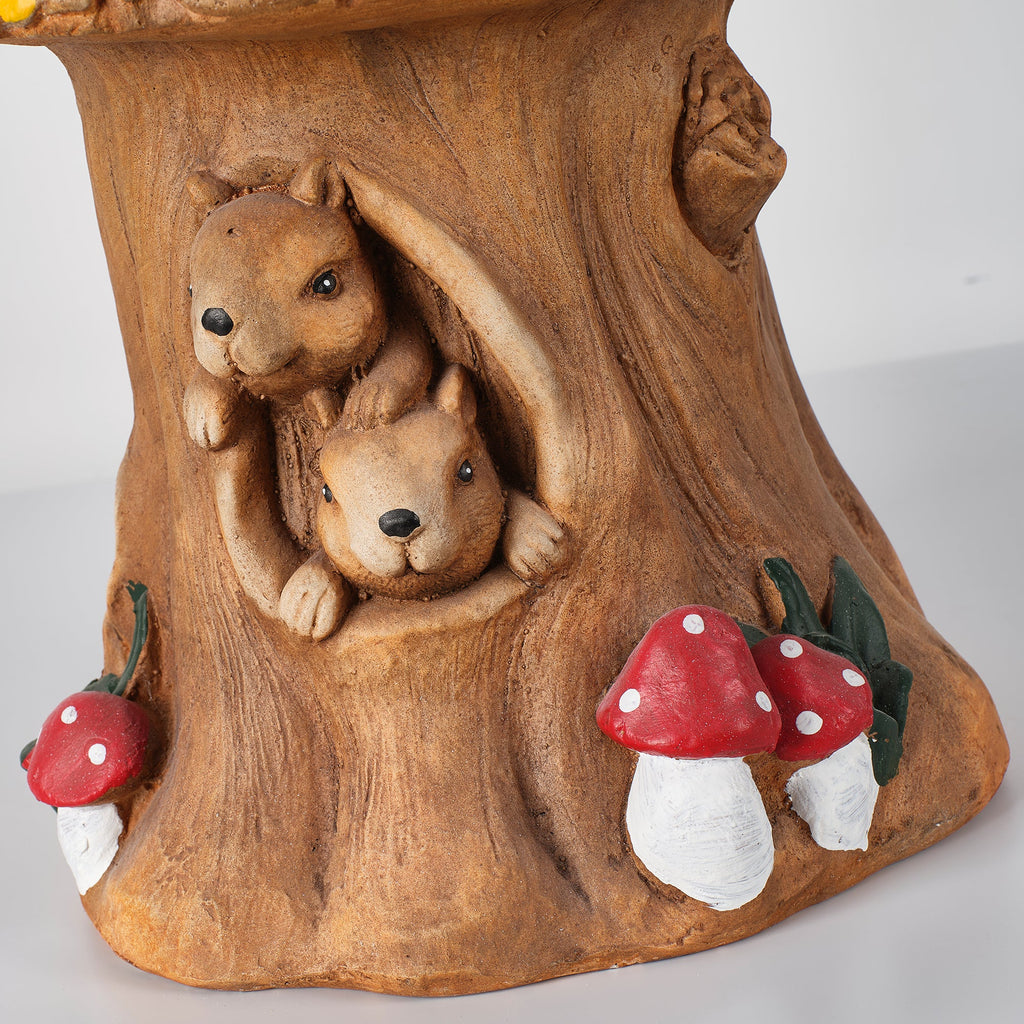 Squirrel Tree Stump Stool Garden Statue with Durable Magnesium Oxide – Brown