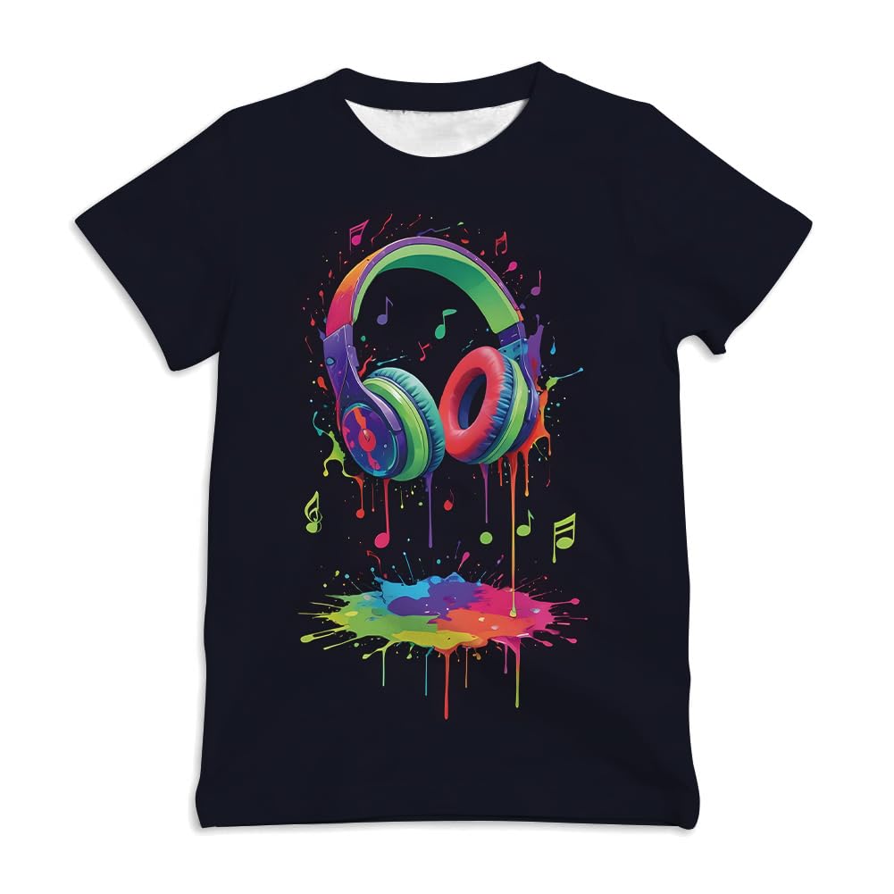 Ainuno Graphic Tees for Boys Girls Kids 7-14Y, Summer Short Sleeve T Shirt Cool 3D Print