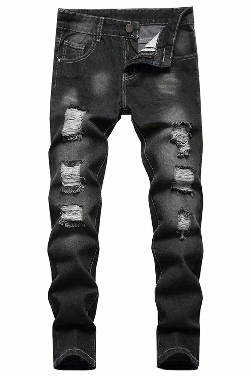HENGAO Boy's Distressed Ripped Skinny Jeans