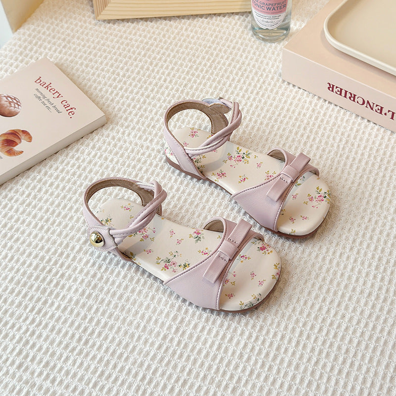 Summer New Korean-style Girls Princess Shoes With A Bow And A Strap Across The Foot