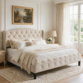 King Size Upholstered Platform Bed Frame with Velvet Tufted Headboard