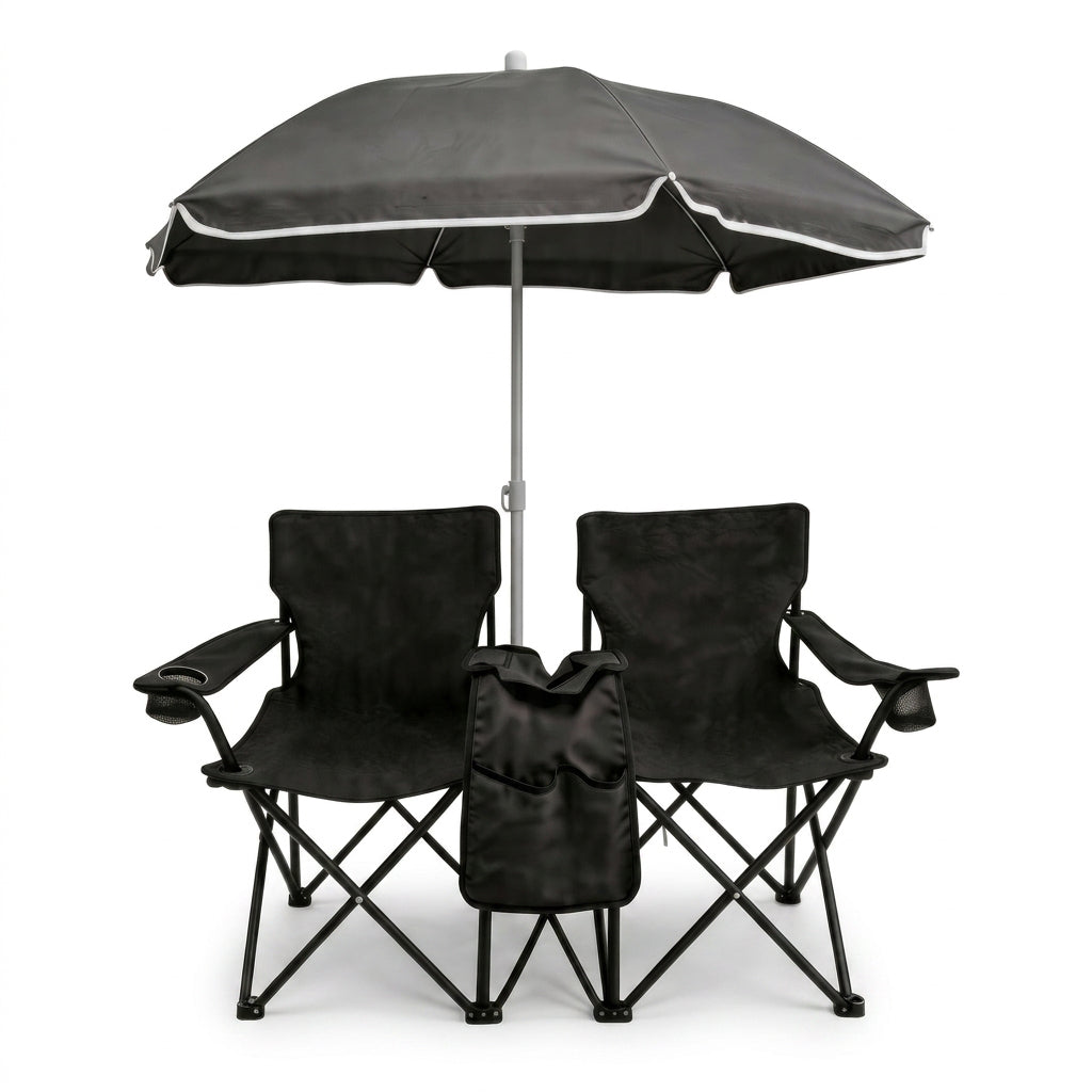 Portable Folding Picnic Chair Set with Umbrella – Oxford Fabric