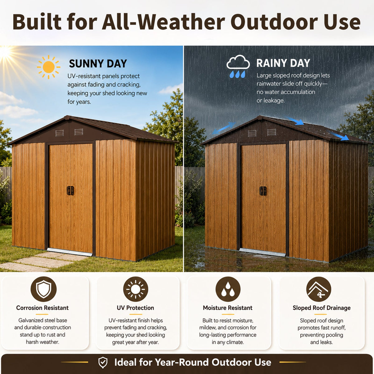 8ft x 6ft Outdoor Metal Storage Shed with Metal Foundation
