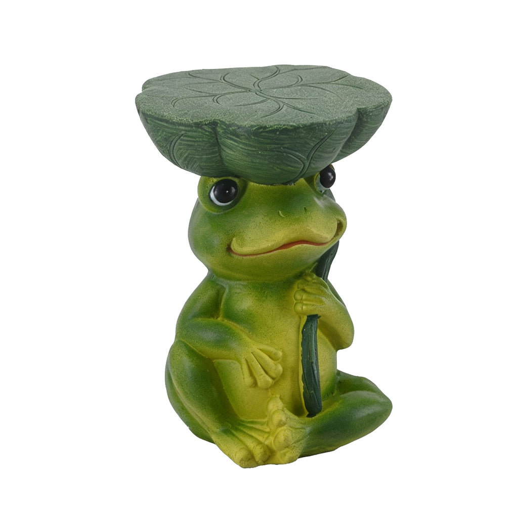 Frog Stool Garden Statue with Lotus Leaf Top - Green