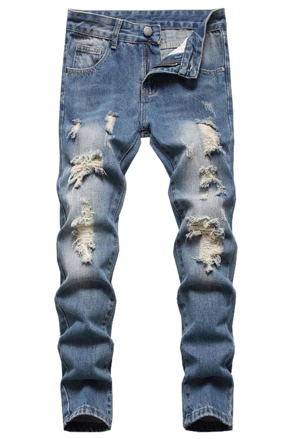 HENGAO Boy's Distressed Ripped Skinny Jeans