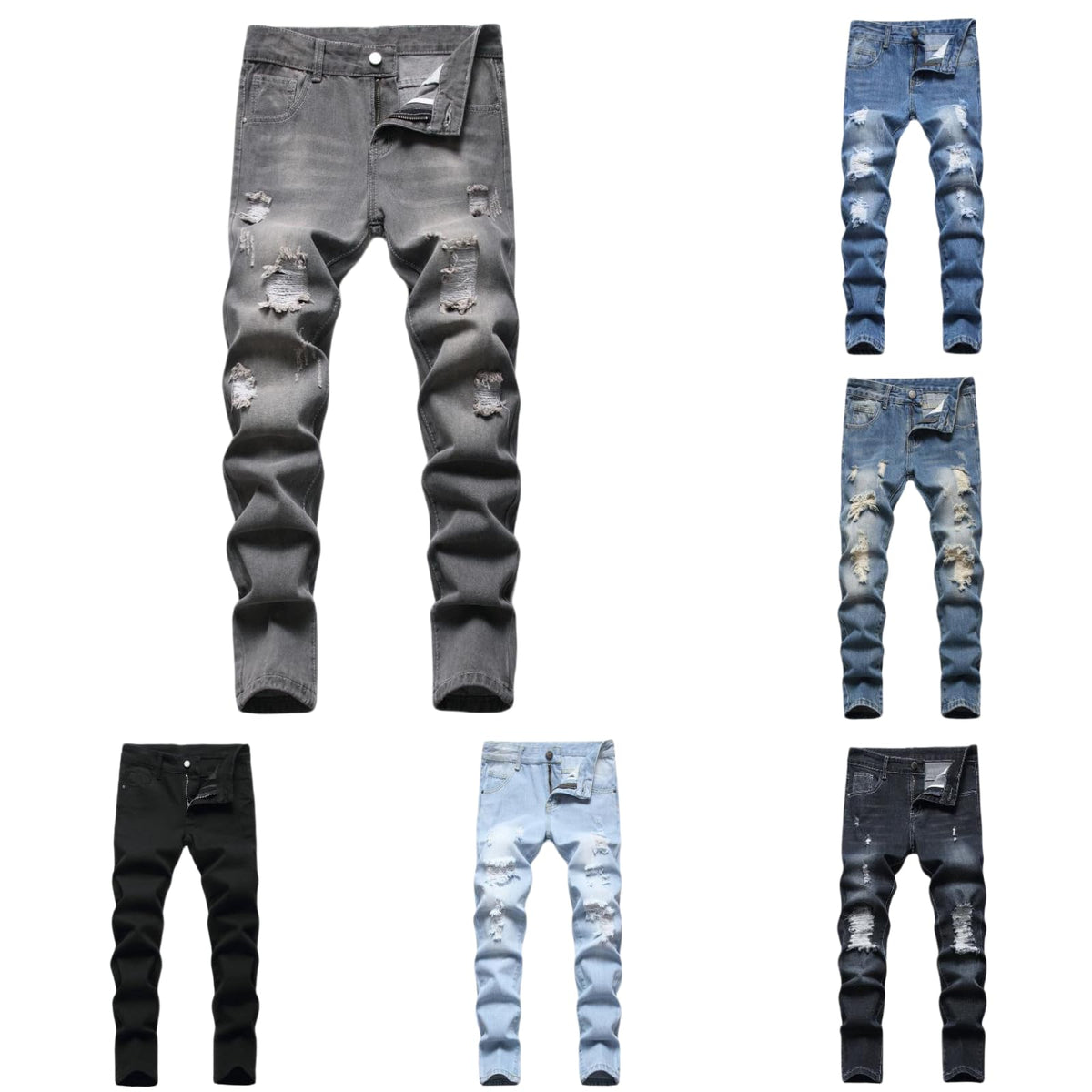 Boy's Stretch Comfy Ripped Jeans Skinny Fit Destroyed Distressed Fashion Washed Denim Jeans Pants 3-16 Years