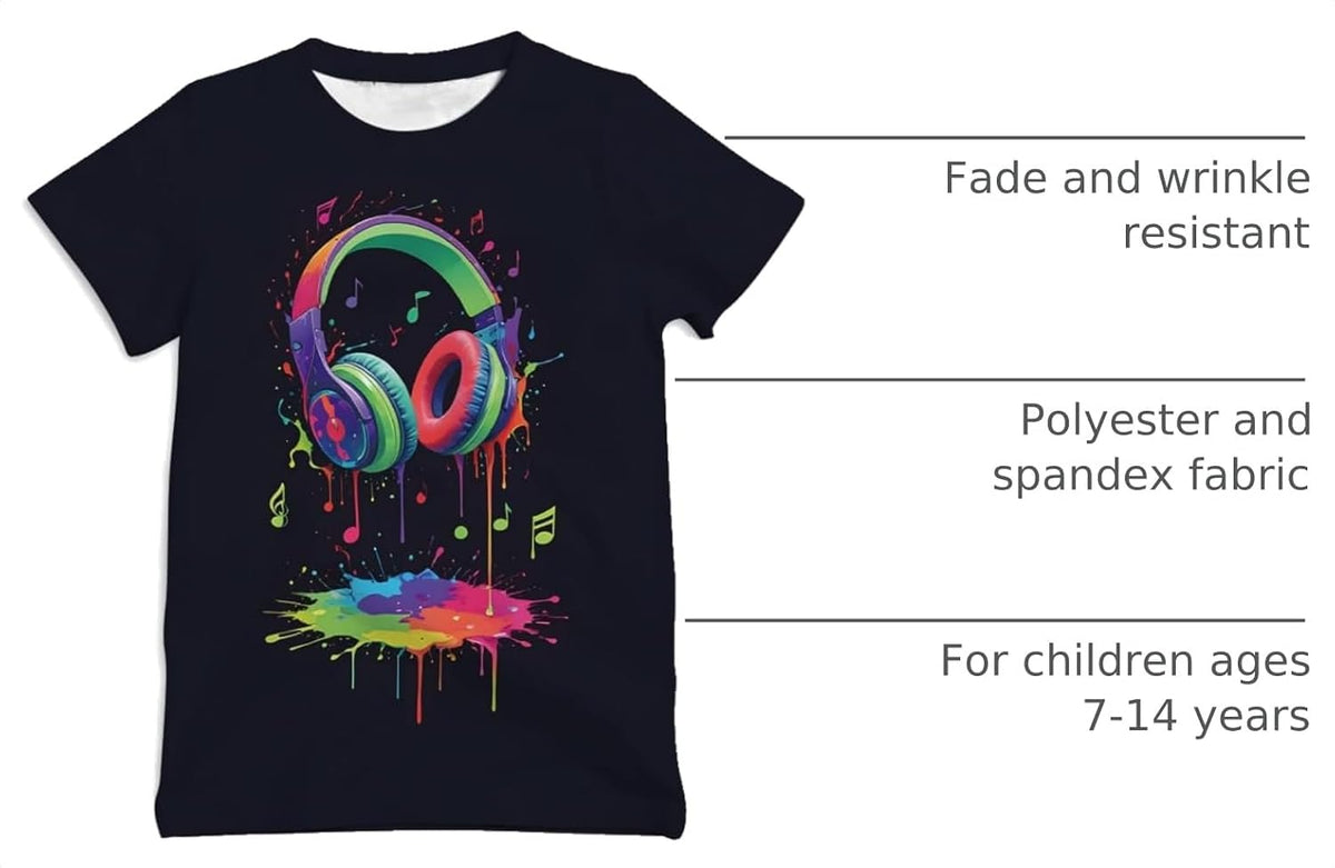 Ainuno Graphic Tees for Boys Girls Kids 7-14Y, Summer Short Sleeve T Shirt Cool 3D Print