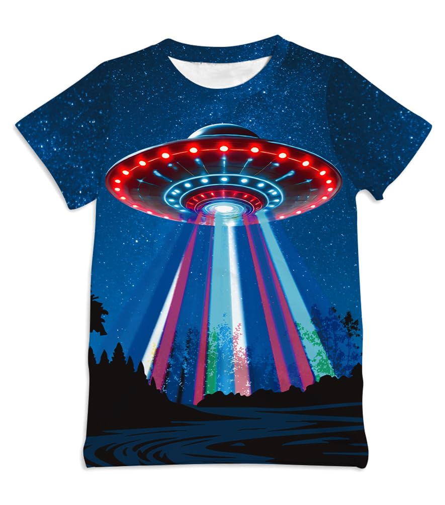 Ainuno Graphic Tees for Boys Girls Kids 7-14Y, Summer Short Sleeve T Shirt Cool 3D Print