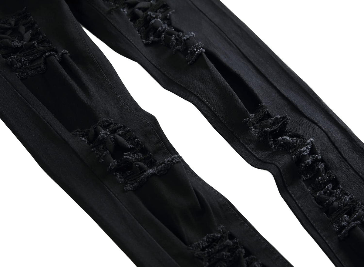 Men's Ripped Slim Fit Jeans Straight Leg Denim Pants
