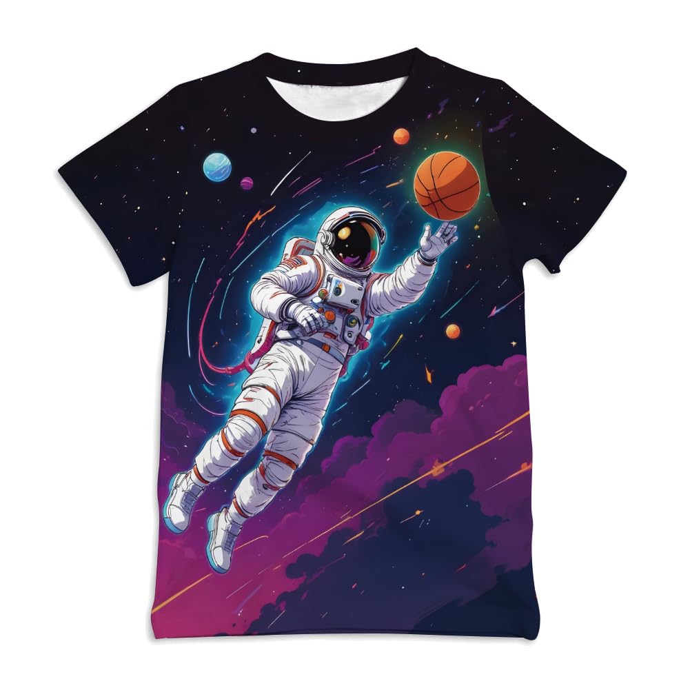 Ainuno Graphic Tees for Boys Girls Kids 7-14Y, Summer Short Sleeve T Shirt Cool 3D Print