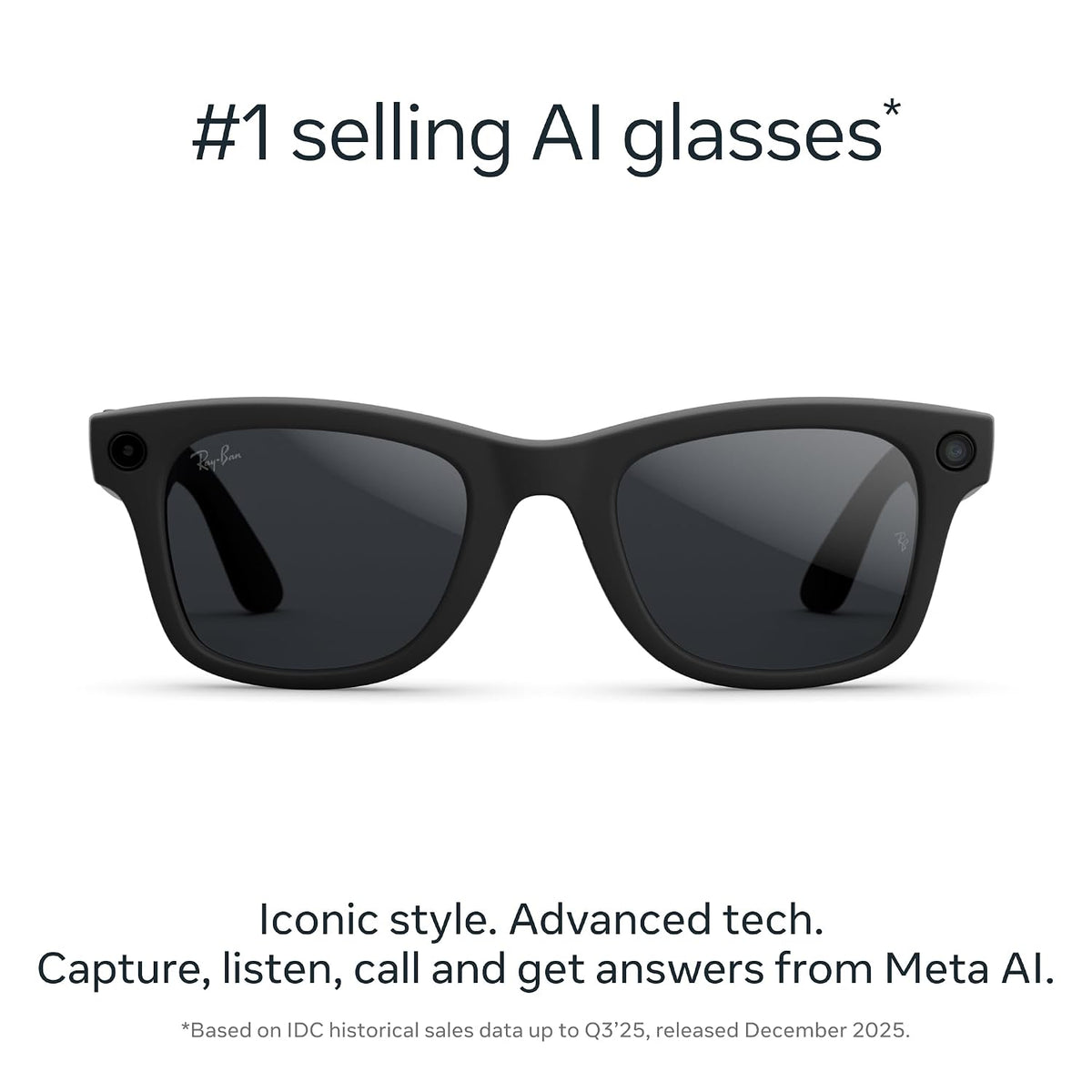 Meta Ray-Ban (Gen 2) Wayfarer Smart AI Glasses, Matte Black, Transitions®