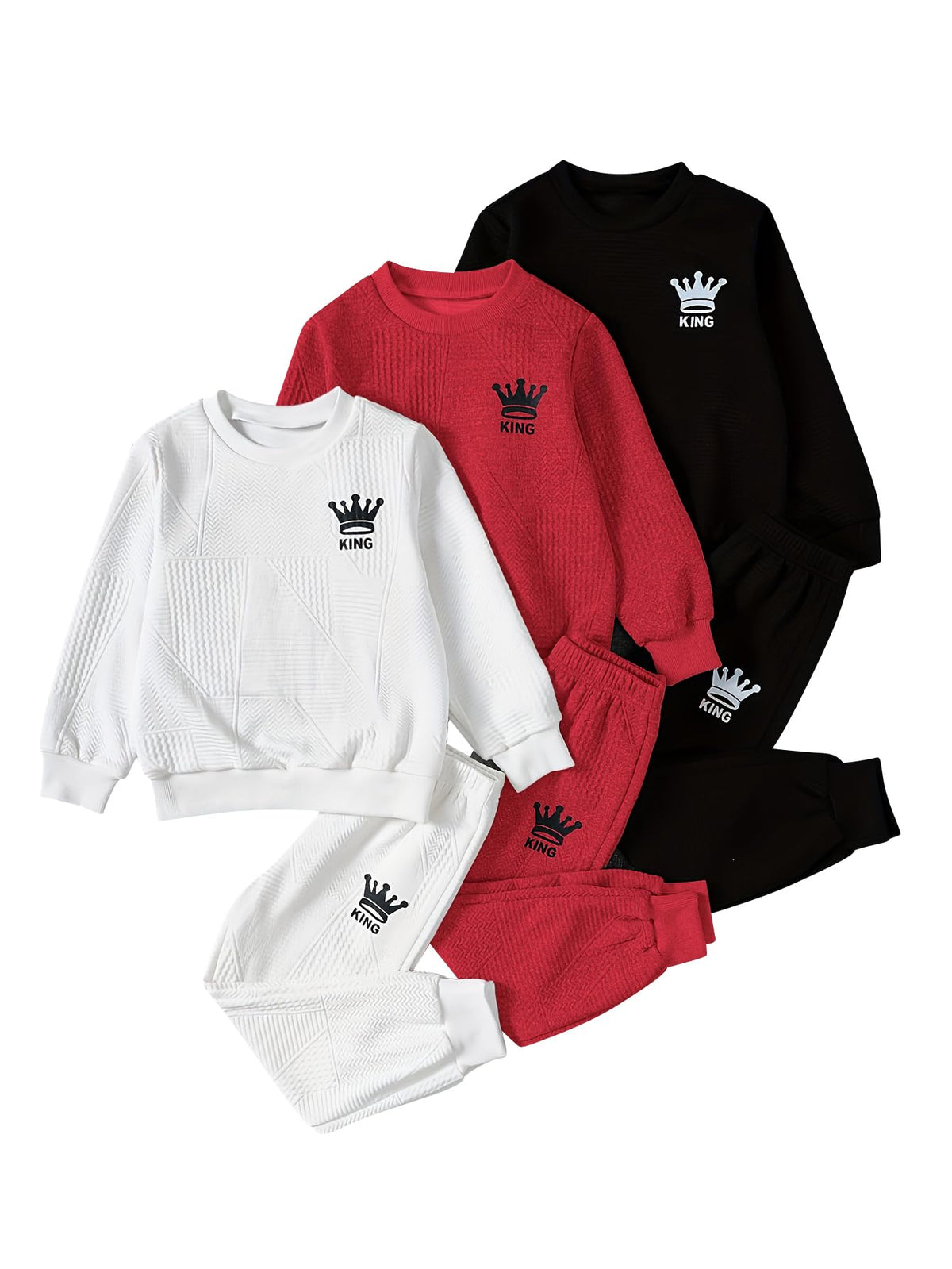 Boys Sweatsuit Letter Print Texture Sweatshirt and Jogger Pant Sets