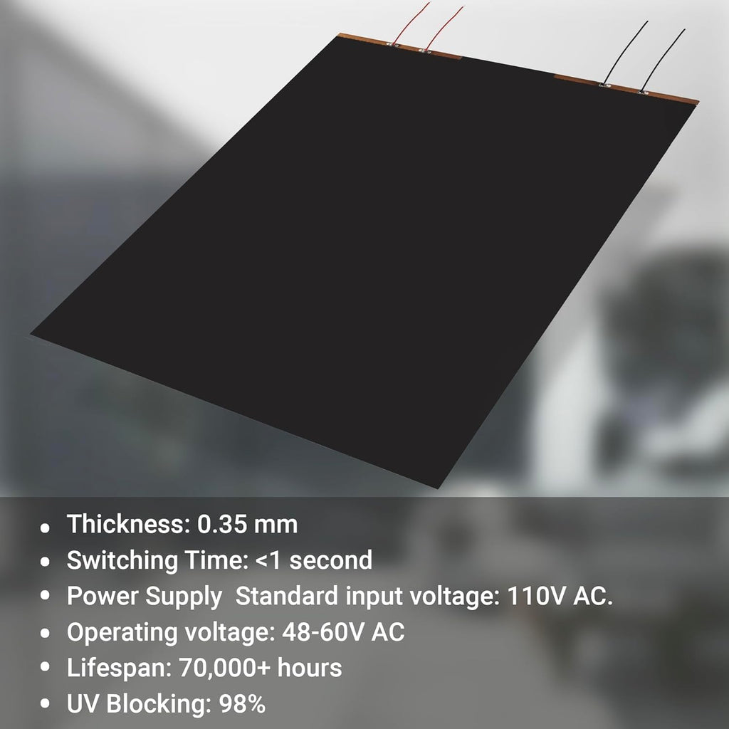 Black Window Privacy Film (27.5" x 39.5") | Switchable, Window Film | Smart Film for Home & Office Windows | Adhesive Privacy Film | Heat Insulation UV Blocking–Clear to Black Opaque