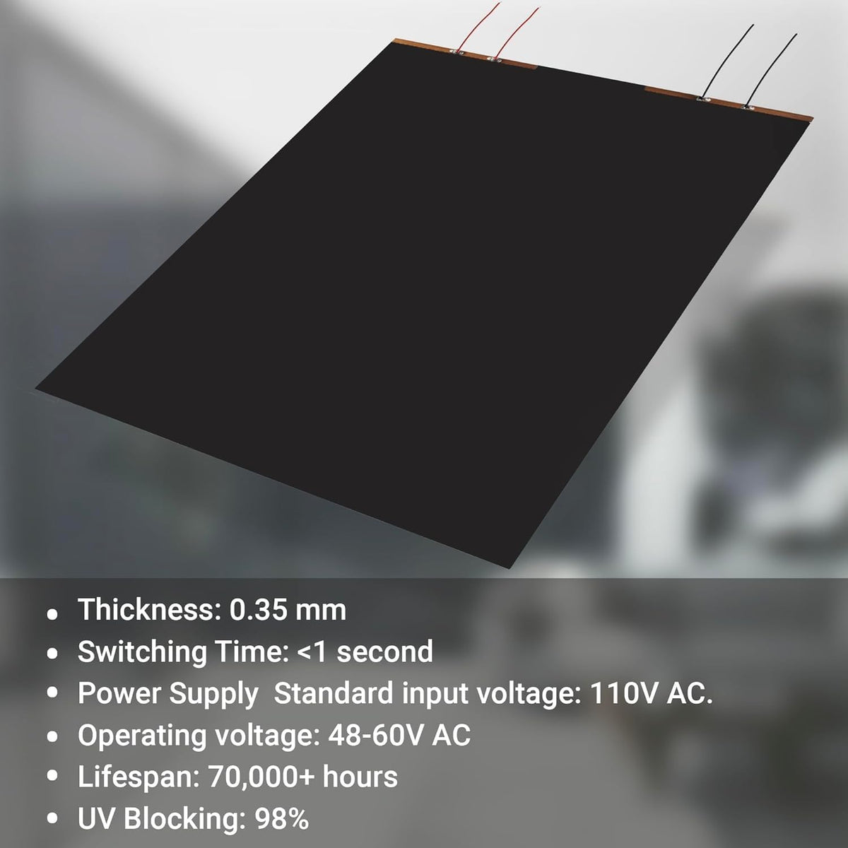 Black Window Privacy Film (27.5" x 39.5") | Switchable, Window Film | Smart Film for Home & Office Windows | Adhesive Privacy Film | Heat Insulation UV Blocking–Clear to Black Opaque
