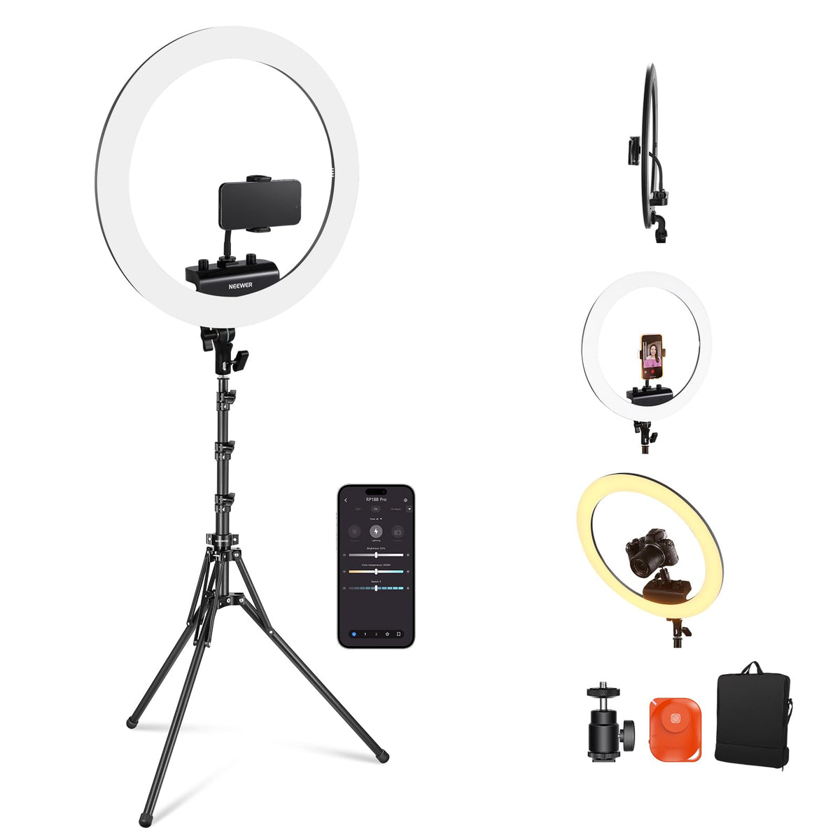 NEEWER 19" 100W High Power LED Ring Light with Tripod Stand, RH100B