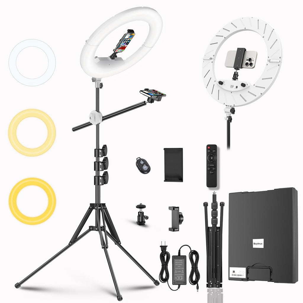 55W18 45cm Ring Light Kit [New Version] 6700K Dimmable LEDRinglightTripod Stand Dual Phone Holder for iPhone Selfie Makeup LashTattoo Studio Lighting Painting,Photo Video Recording (Black)