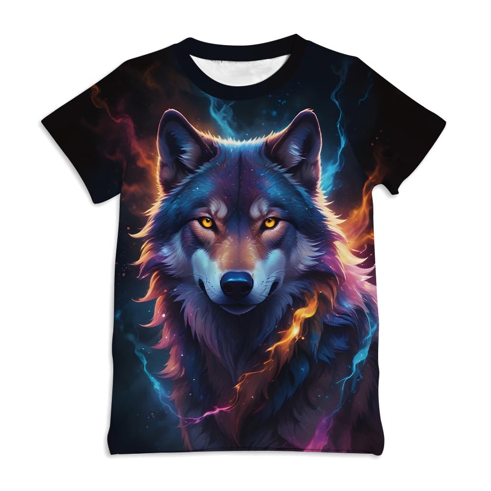 Ainuno Graphic Tees for Boys Girls Kids 7-14Y, Summer Short Sleeve T Shirt Cool 3D Print