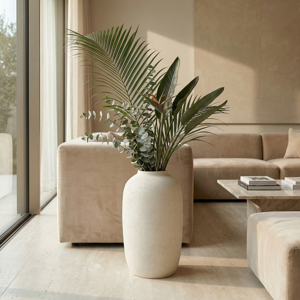 Round Concrete Planter - Large Outdoor Indoor Handmade Decorative Pot