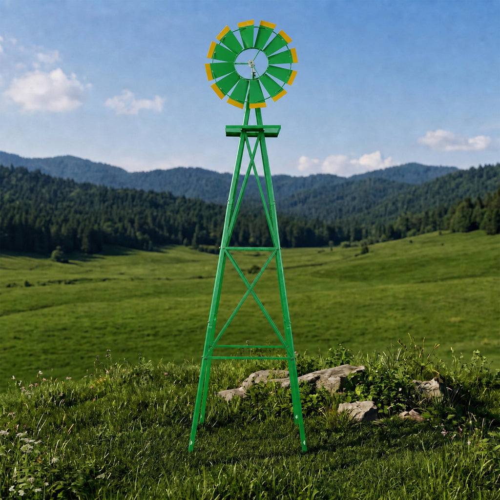 8FT Decorative Garden Windmill with Heavy Duty Steel Frame - Metal
