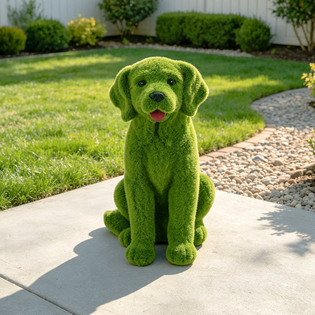 Flocked Dog Garden Statue with Weatherproof Resin - Green