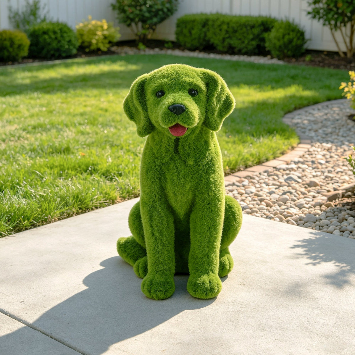 Flocked Dog Garden Statue with Weatherproof Resin - Green