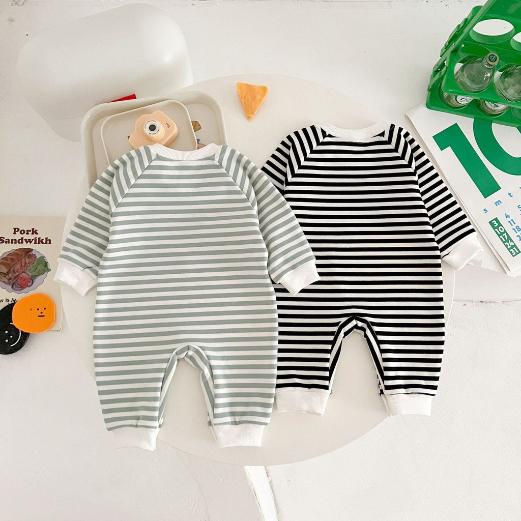 Springautumn New Arrival Striped Dinosaur-embroidered Baby Romper For 0 2 year olds