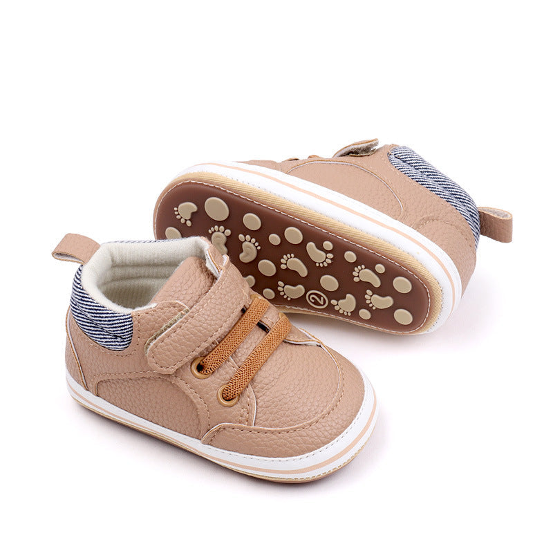 Fashionable Solid-color PU Leather First-walker Shoes For Babies