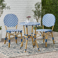 Outdoor Aluminum 3 Piece French Bistro Set with Durable Wicker - Bamboo Print Finish