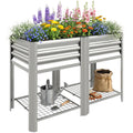Outsunny Galvanized Steel Raised Garden Bed with Storage Shelf