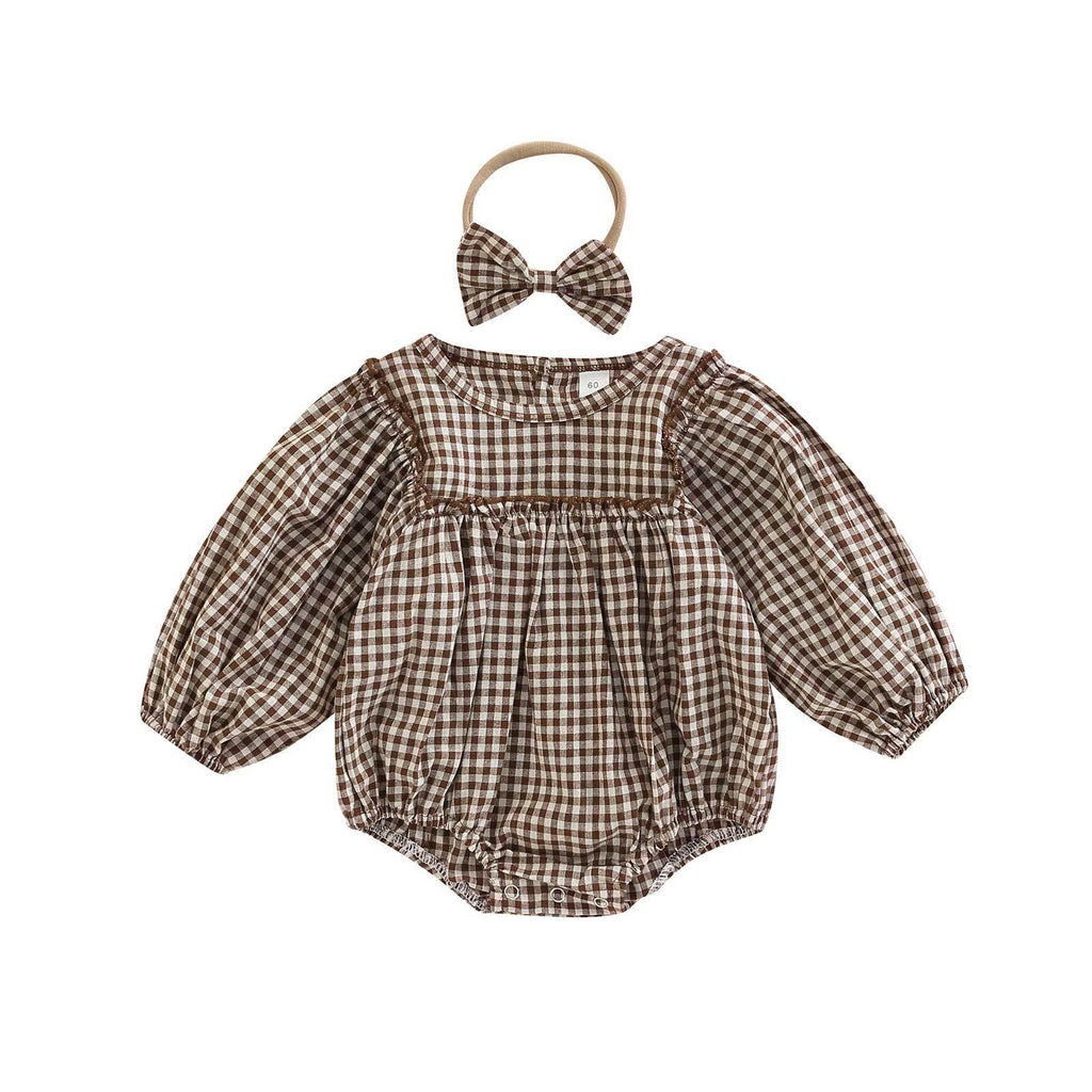 Simple Plaid-Print Long-Sleeve Outfit For Infants And Toddlers