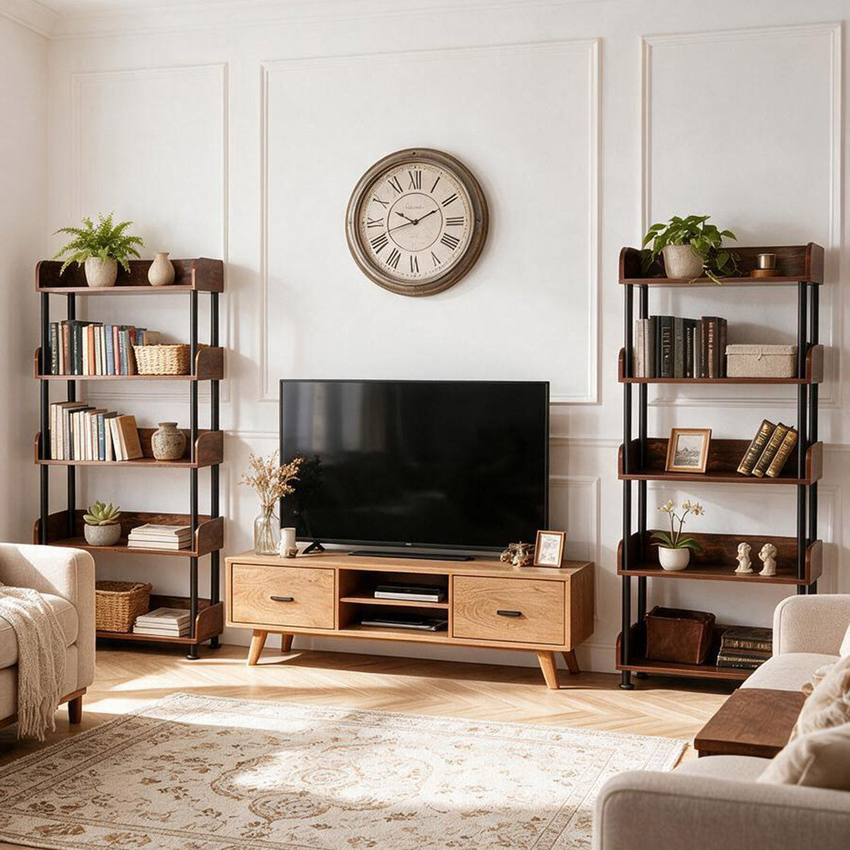 5-Tier Industrial Bookshelf, Open Rustic