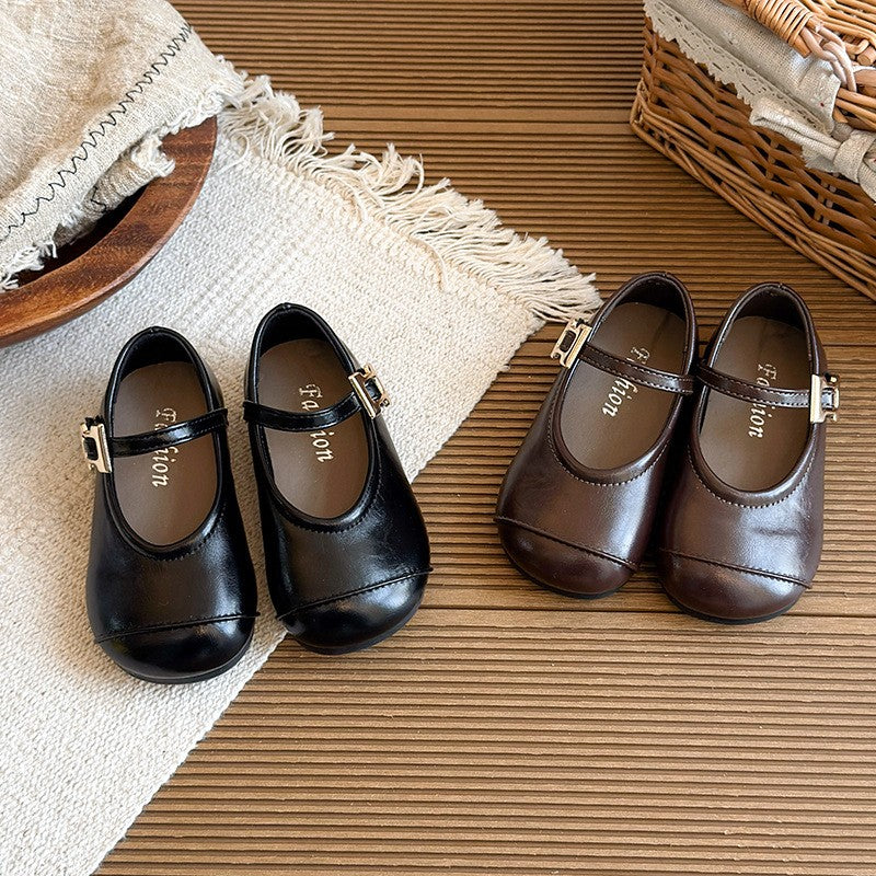 2026 Spring New Girls Leather Shoes, Black Korean Style Soft Sole Baby Flats, Retro Princess Casual Shoes For Little Girls