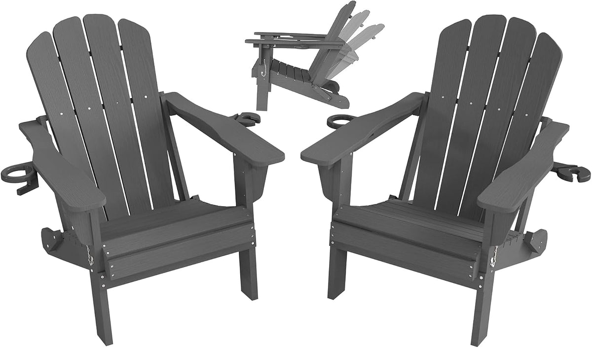 Adjustable HDPE Adirondack Chairs Set of 2 with Adjustable Backrest - White, Blue, Grey, Black