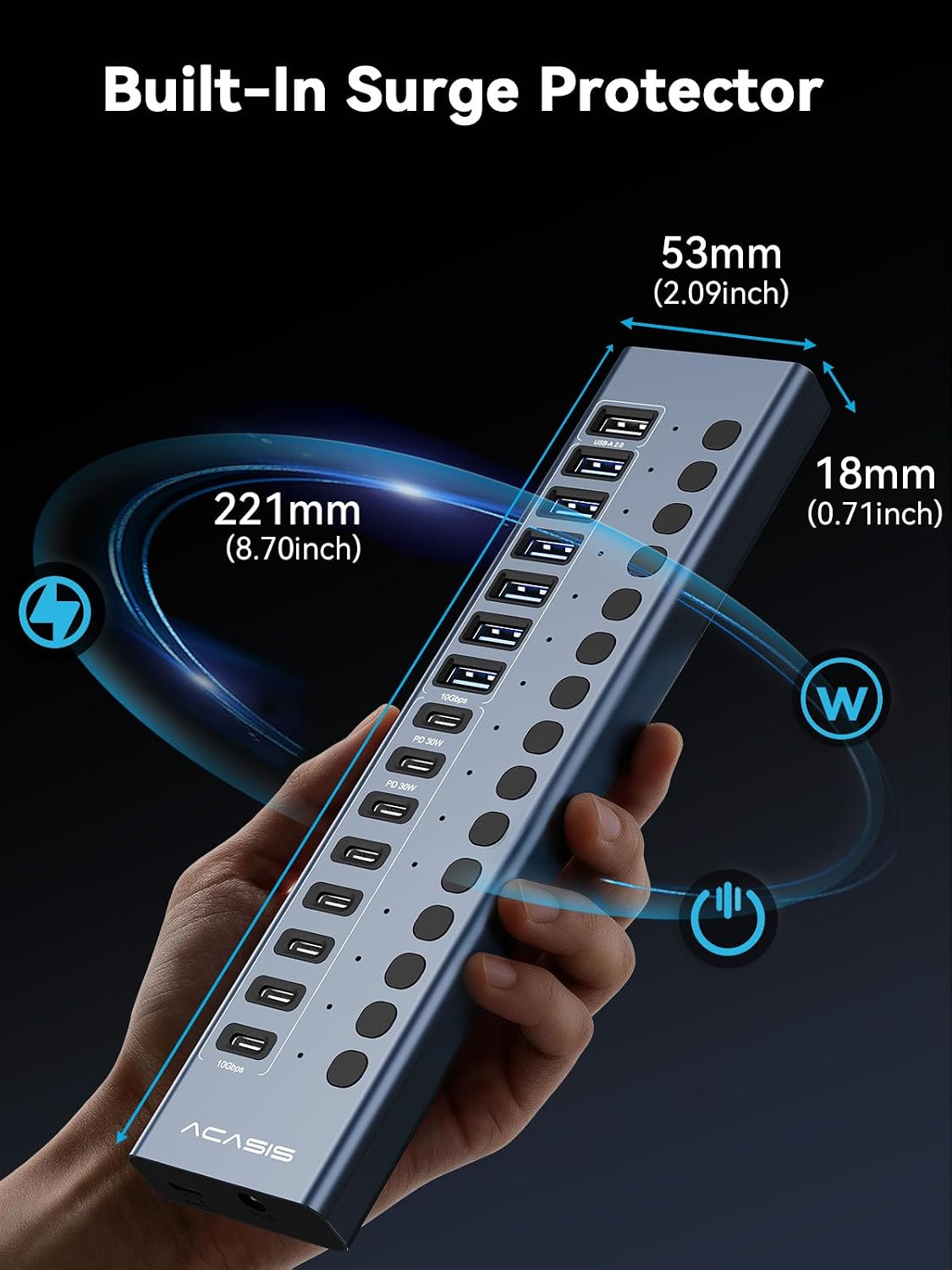 ACASIS Powered USB C Hub, 16-in-1 USB 3.2 Hub 10Gbps, 6 USB-A 3.2 + 2 USB-A 2.0+ 8 USB-C 3.2 Ports, Dual USB-C PD 30W, 150W Adapter, 3.3FT Cable, Aluminum USB Hub for PC, Laptop, Mac mini, iMac, iPad