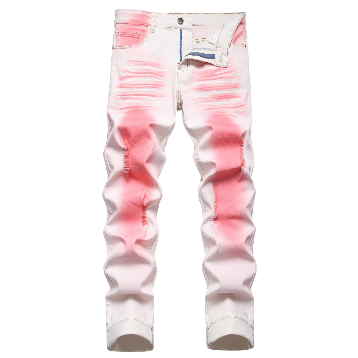 Men's Ripped Slim Fit Jeans Straight Leg Denim Pants