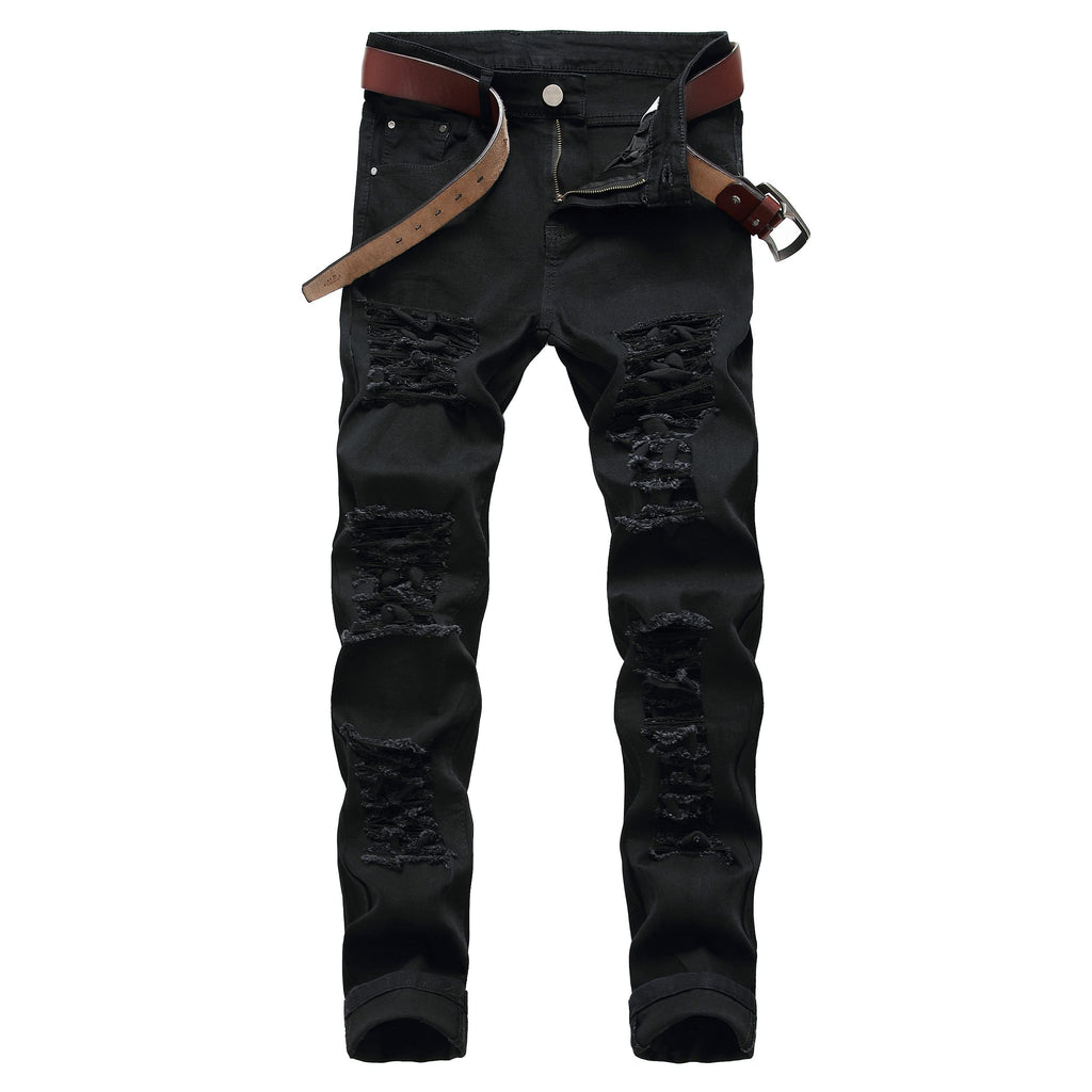 Men's Ripped Slim Fit Jeans Straight Leg Denim Pants