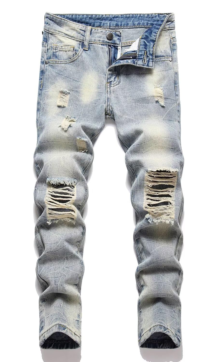 HENGAO Boy's Distressed Ripped Skinny Jeans