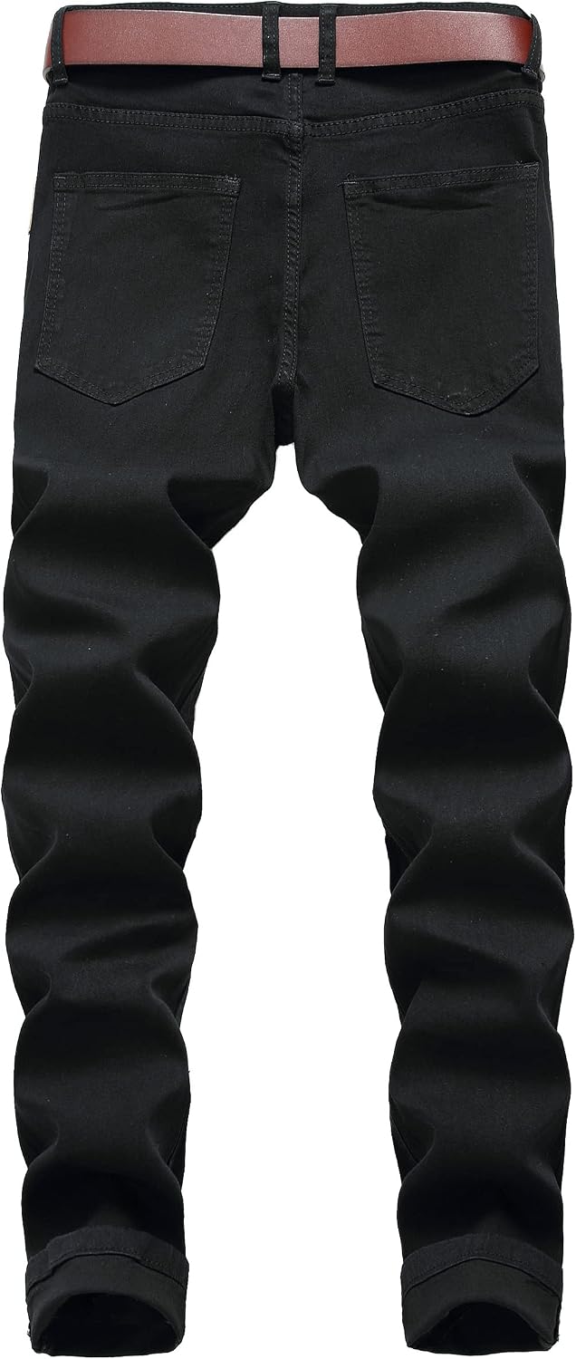 Men's Ripped Slim Fit Jeans Straight Leg Denim Pants