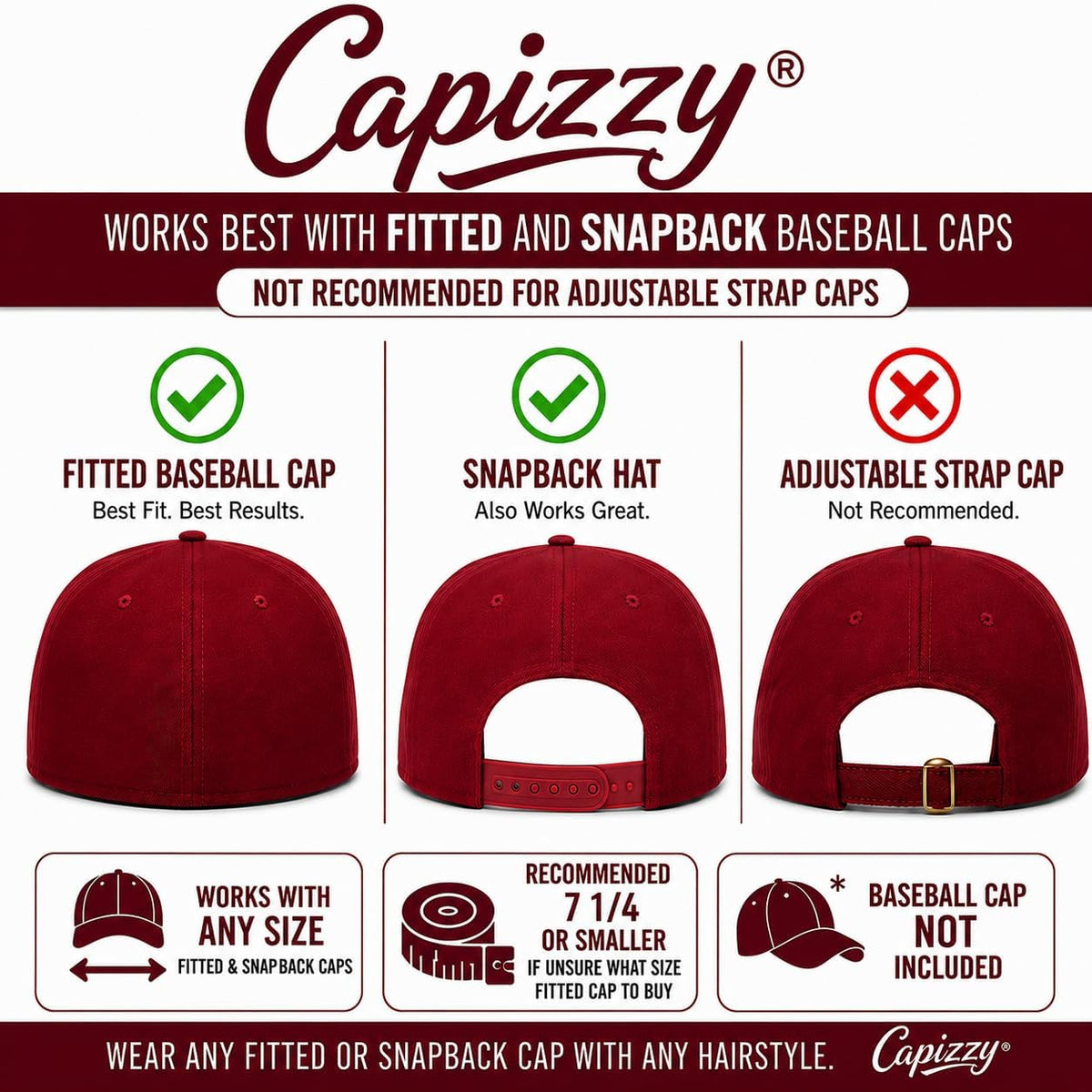 ADVANSYNC Capizzy - Converts Any Baseball Cap Into a Visor and Ponytail Hat