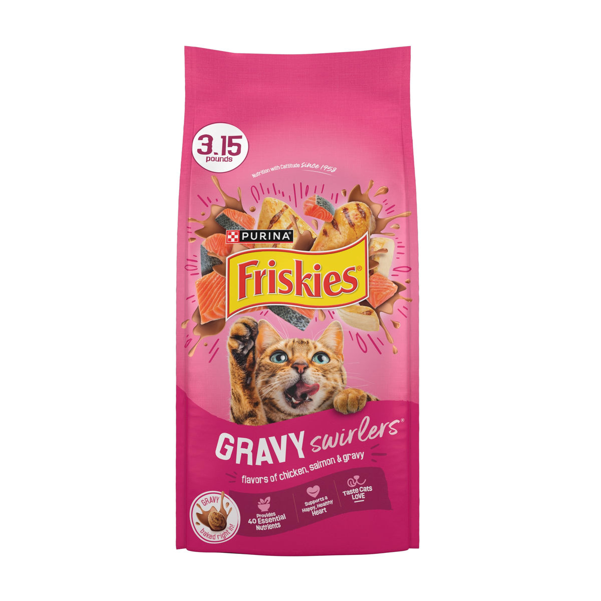 Friskies Purina Gravy Swirlers Dry Cat Food, Chicken & Salmon, 22 lb Bag
