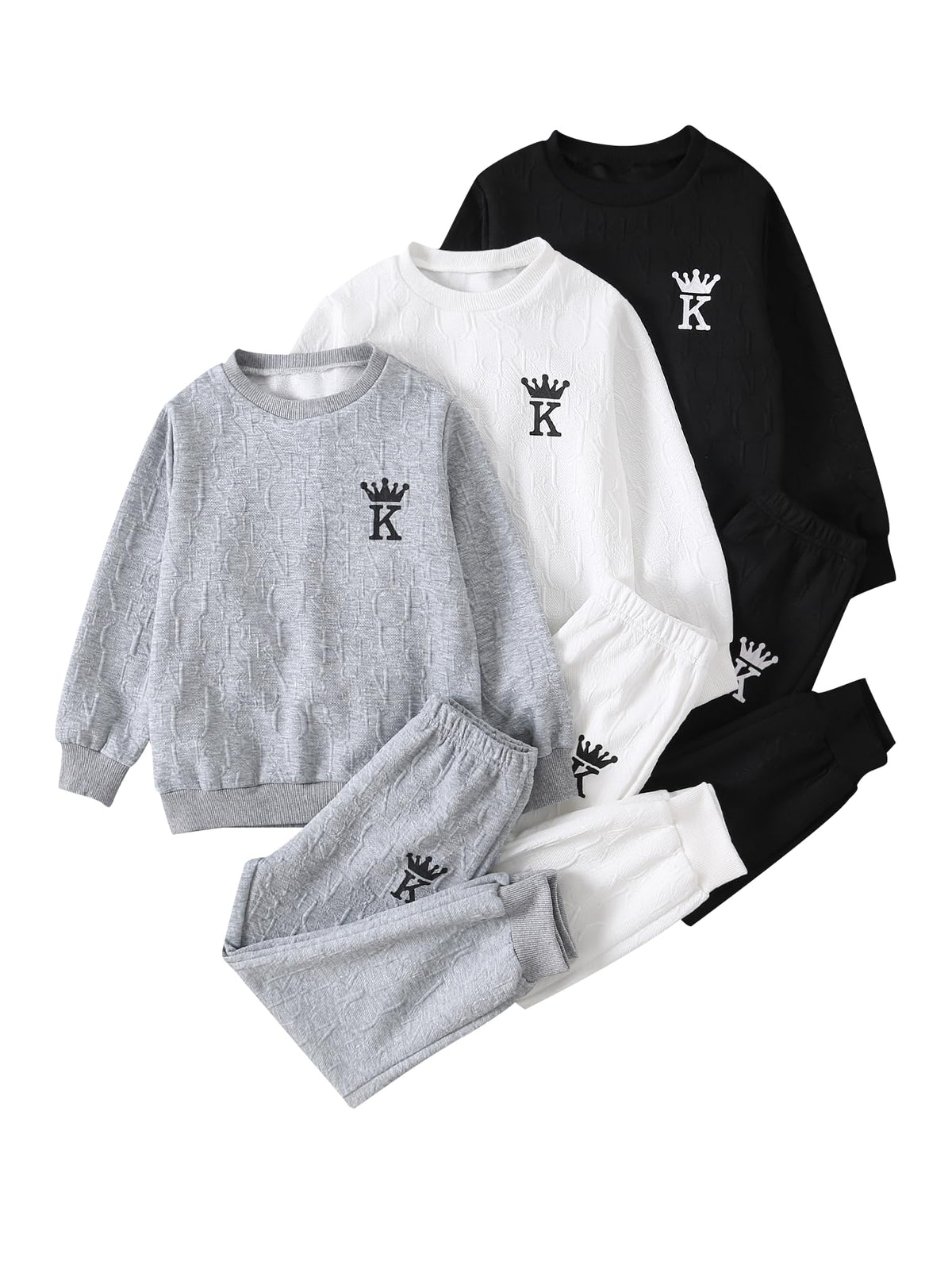 Boys Sweatsuit Letter Print Texture Sweatshirt and Jogger Pant Sets